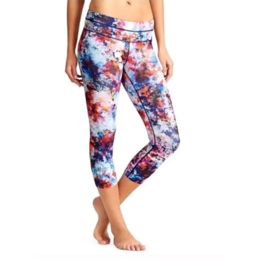Athleta Hypersonic Sonar Cropped Tight‎ Leggings Pink Workout Women Small Floral